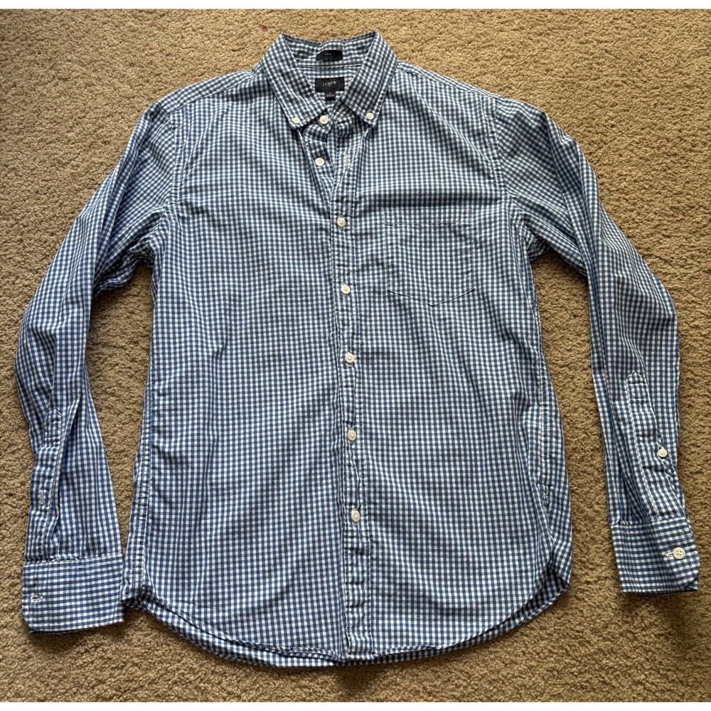 J Crew Button Down Shirt Mens Medium Blue Check Slim Fit